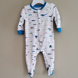 Nike white and blue striped snap up footed sleeper/footie